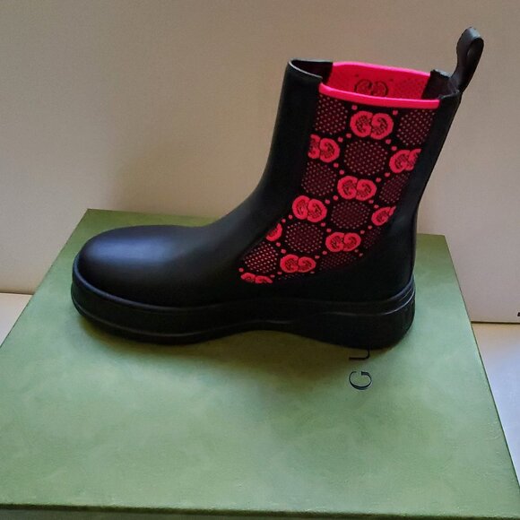 NIB Gucci Chelsea GG inlets black leather pull on booties IT 39.5 US 9.5 - Picture 4 of 8